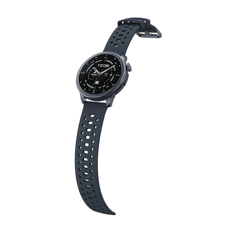 Smartwatch with a dark gray strap on a white background