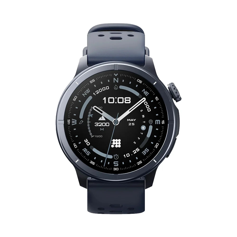 Smartwatch with a dark blue strap on a white background