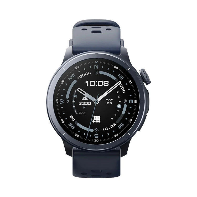 Smartwatch with a dark blue strap on a white background