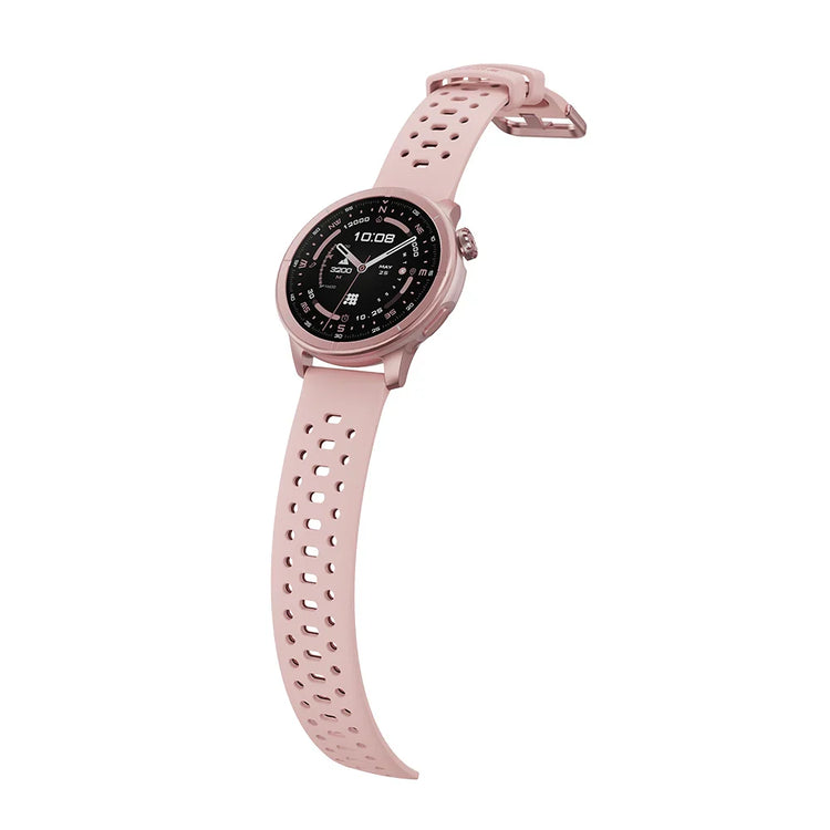 Smartwatch with a pink strap on a white background