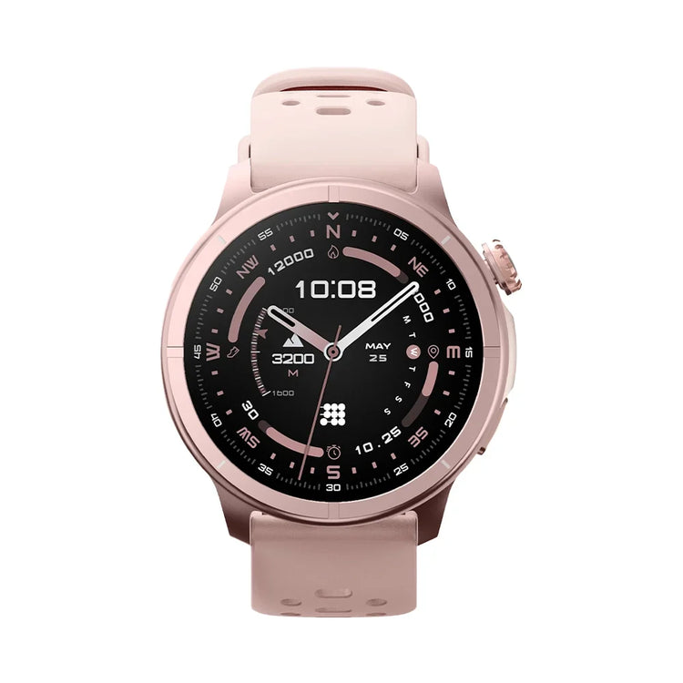 Smartwatch with a pink strap on a white background