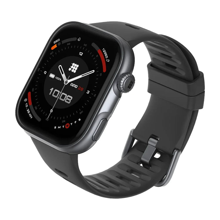 Smartwatch with a black strap on a white background