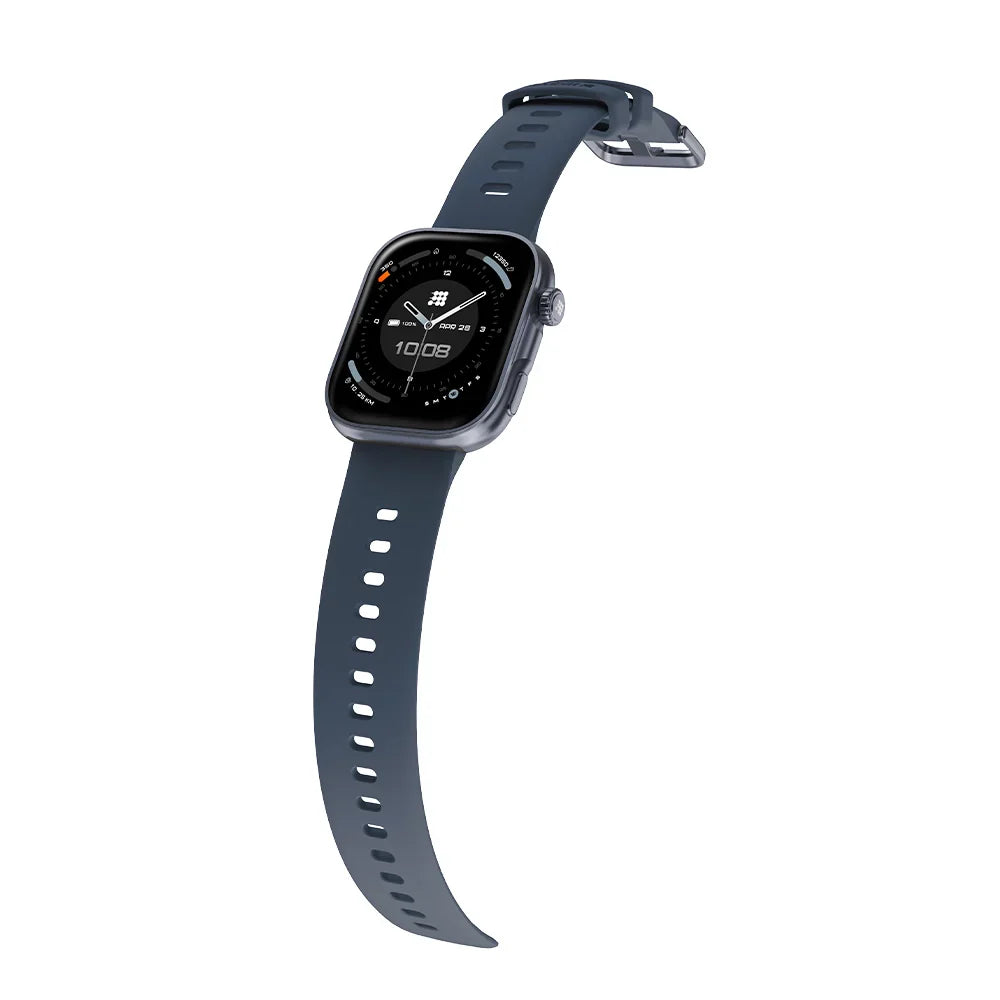 Smartwatch with a dark blue strap on a white background
