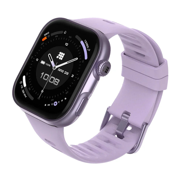 Smartwatch with a purple band on a white background