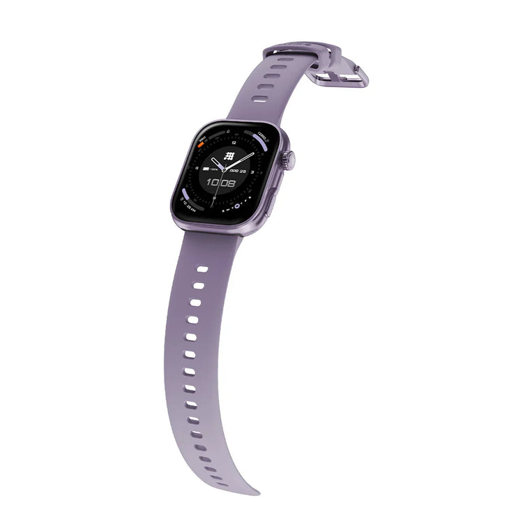 Smartwatch with a purple band on a white background