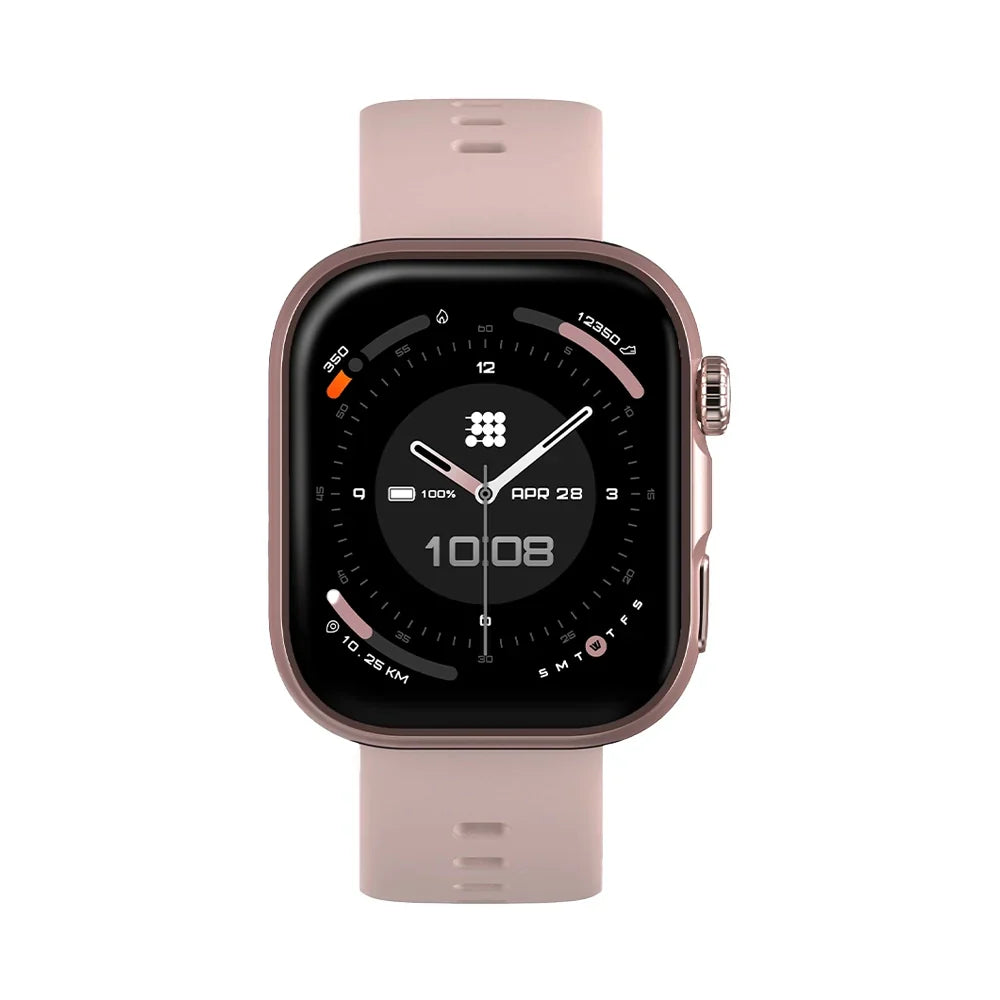 Smartwatch with a pink strap on a white background