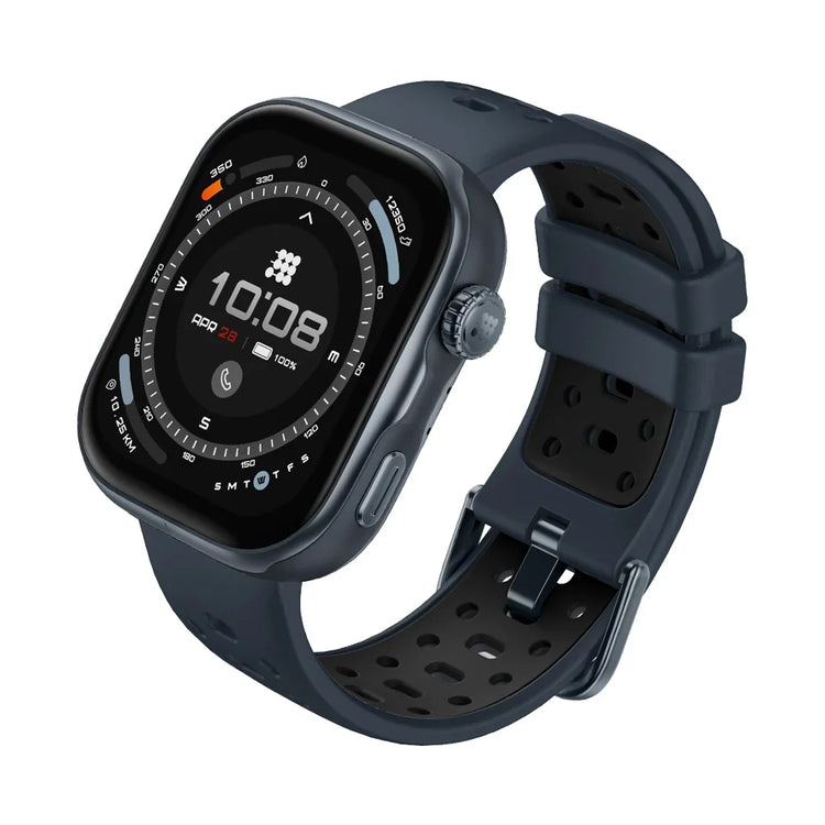Smartwatch with a dark blue band on a white background