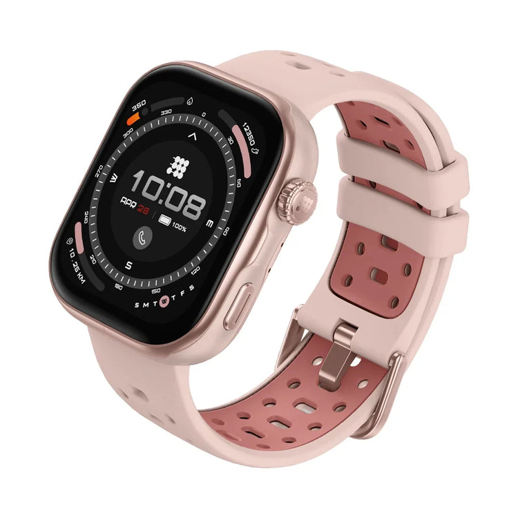 Smartwatch with a pink band on a white background