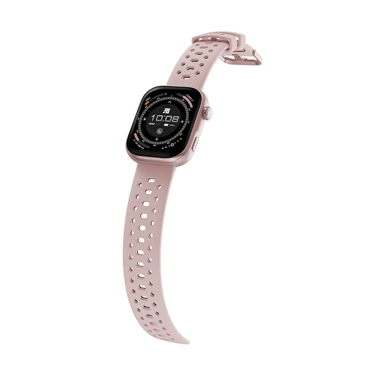 Smartwatch with a pink perforated band on a white background