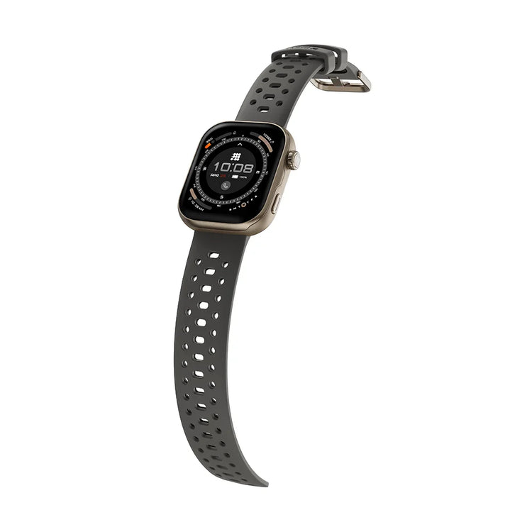 Smartwatch with a gray perforated band on a white background