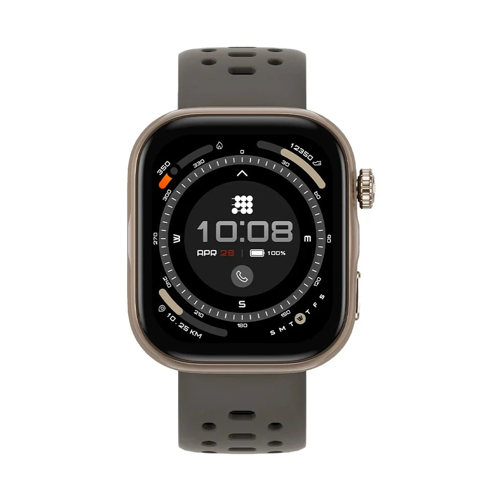 Smartwatch with a gray strap on a white background