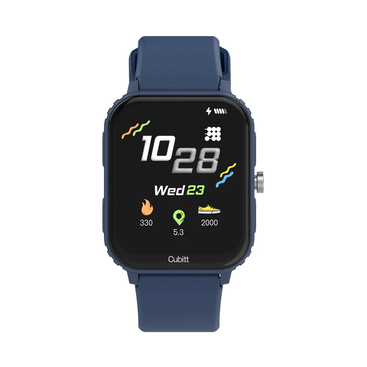 Smartwatch with a blue band on a white background