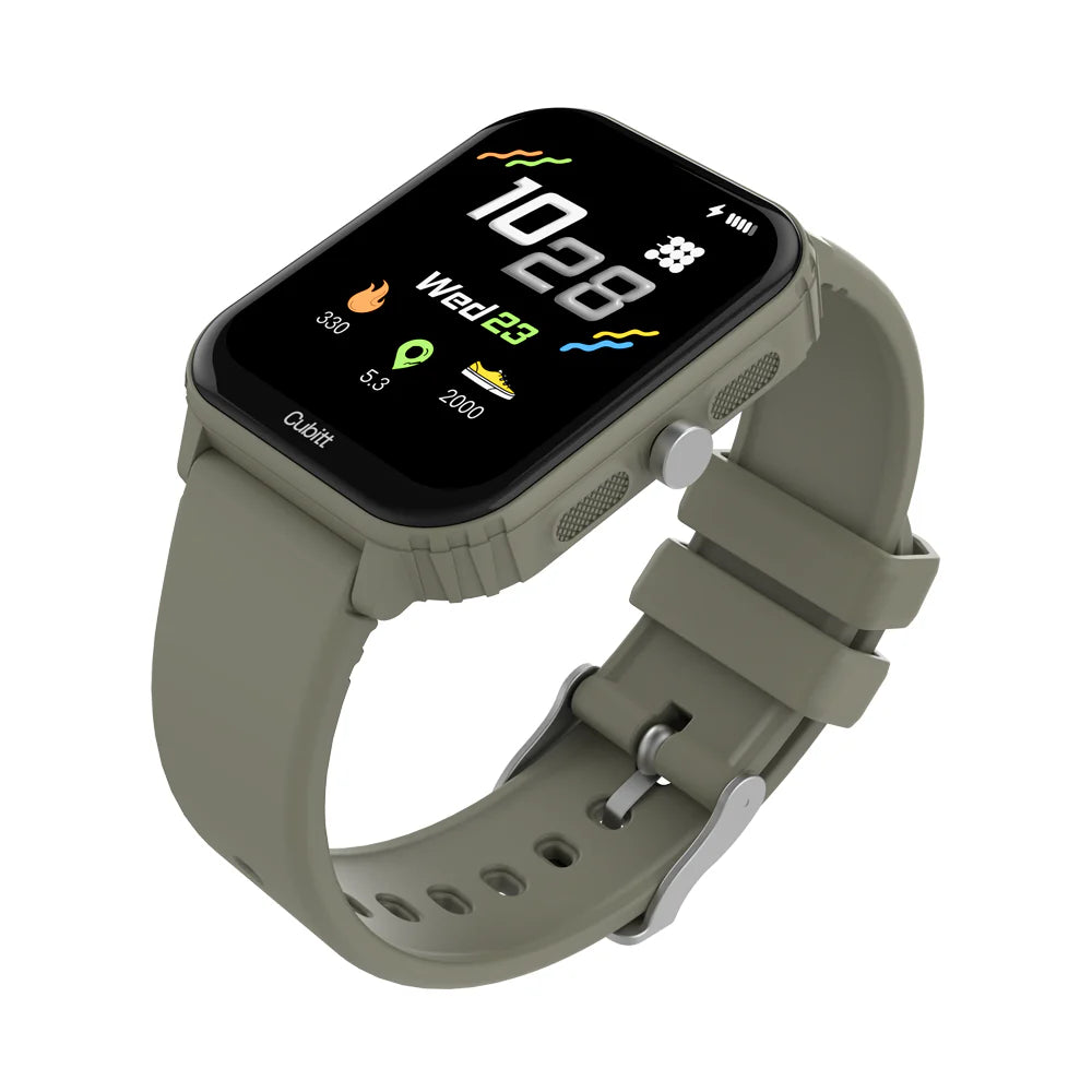 Smartwatch with a green band on a white background