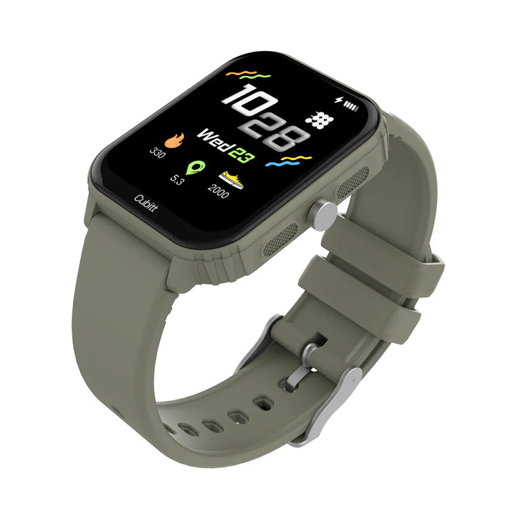 Smartwatch with a green band on a white background