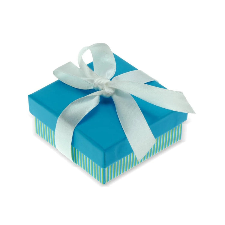 Blue gift box with a white ribbon on a white background