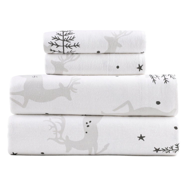 Kathy Ireland 100% Turkish Cotton Flannel Sheet Set - Christmas Deer