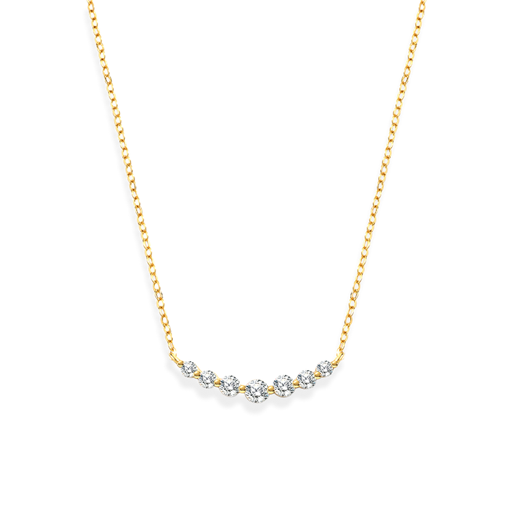 Gold necklace with small diamonds on a white background