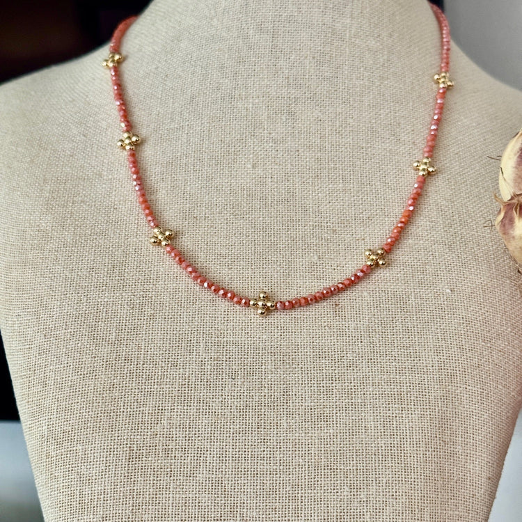 Crystal Bead Necklace-Coral