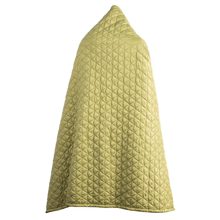Quilted green blanket on a white background