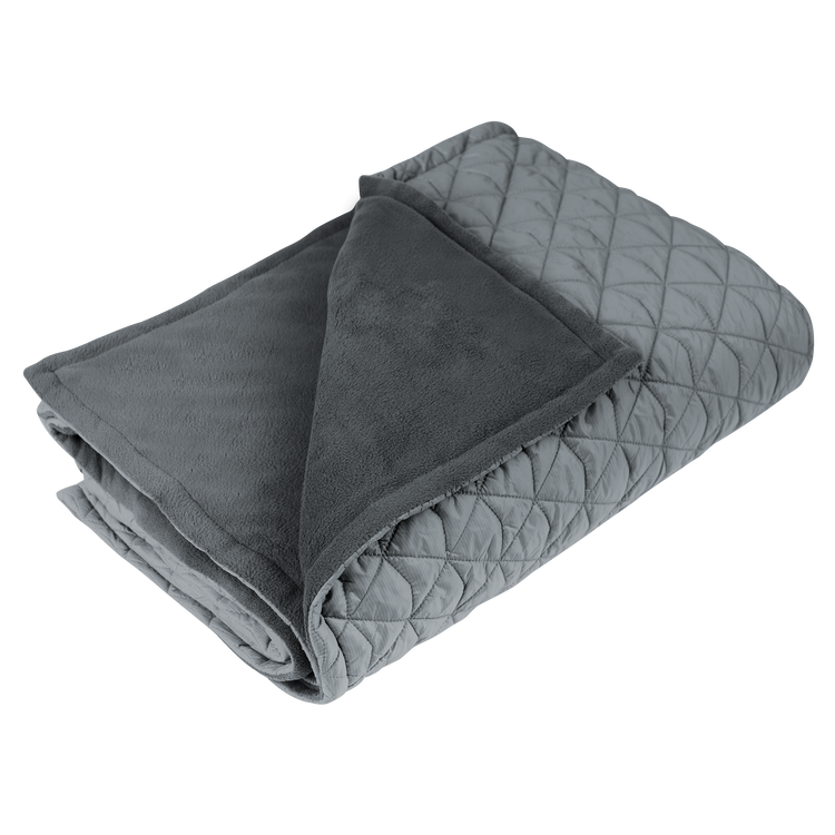 Gray quilted blanket on a white background