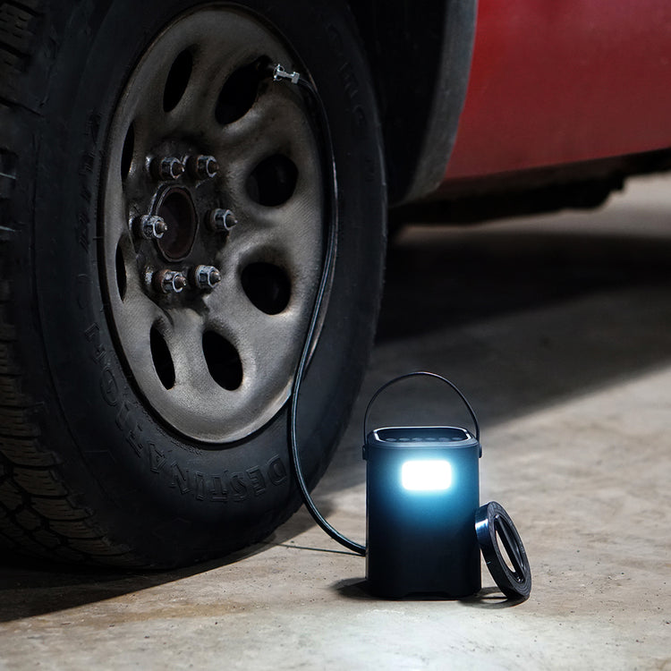 NeverGoFlat - Portable Air Compressor, Power Bank & Flashlight