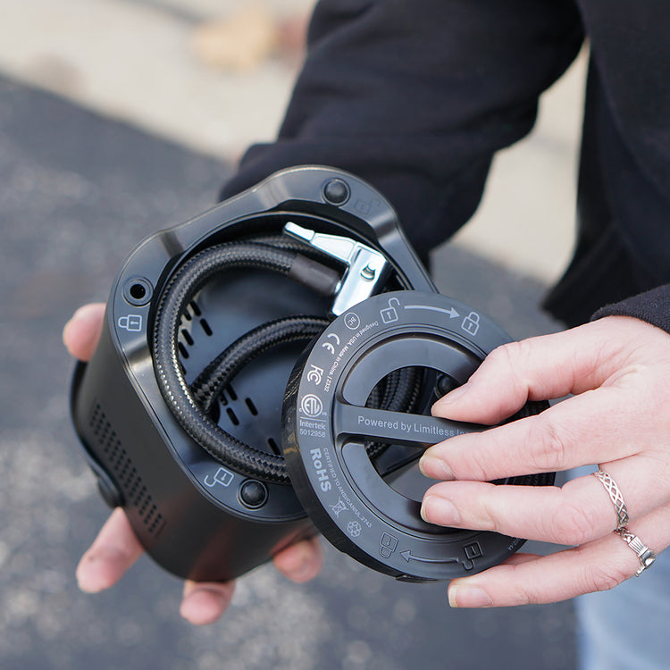 NeverGoFlat - Portable Air Compressor, Power Bank & Flashlight