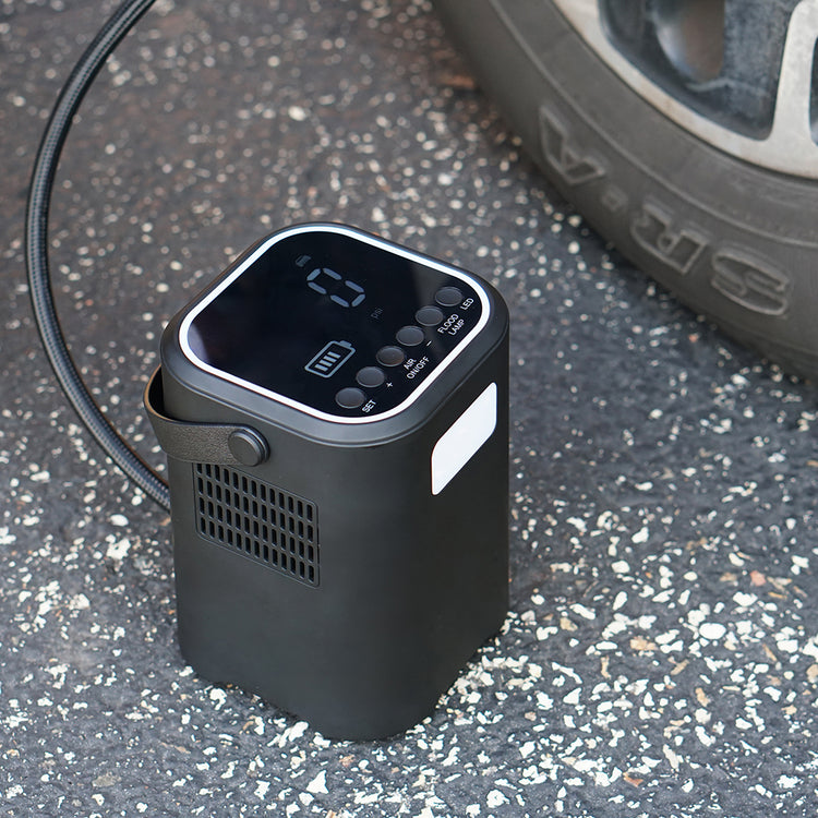 NeverGoFlat - Portable Air Compressor, Power Bank & Flashlight