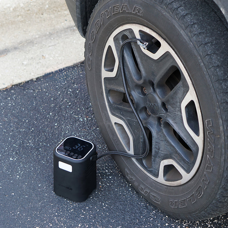 NeverGoFlat - Portable Air Compressor, Power Bank & Flashlight