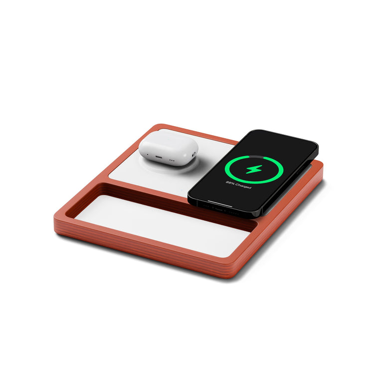 DUO TRAY White - 2-in-1 MagSafe Oak Wireless Charger with USB-C and A Ports Support
