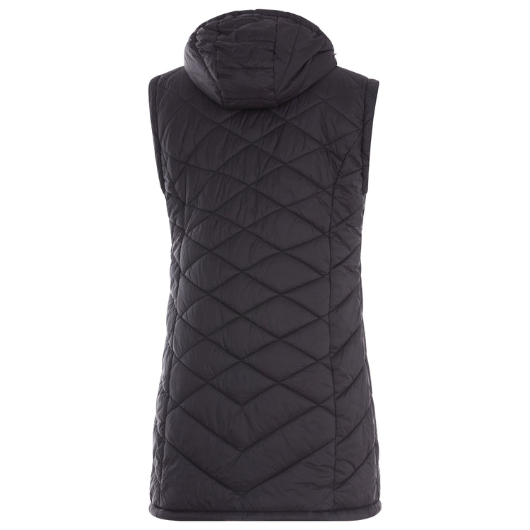 Black quilted vest on a white background