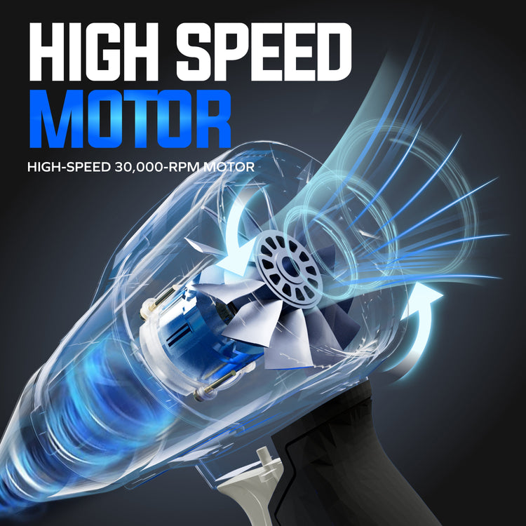 High-speed motor with blue energy effects on a dark background