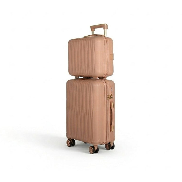 Set of two brown suitcases on a white background