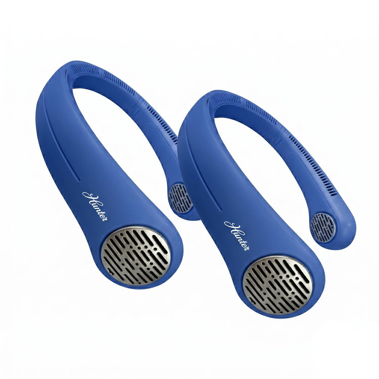 Two blue fabric shavers on a white background