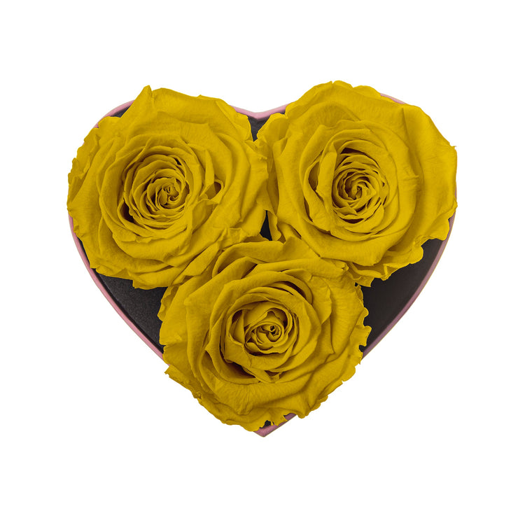Heart-shaped box with yellow roses on a white background