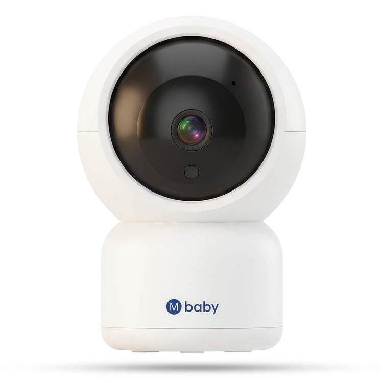 White baby monitor camera with M-baby logo on a white background