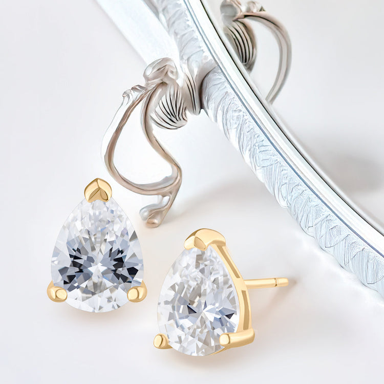 Ice by Jardin Gold Plate over Sterling Pear Stud Earring