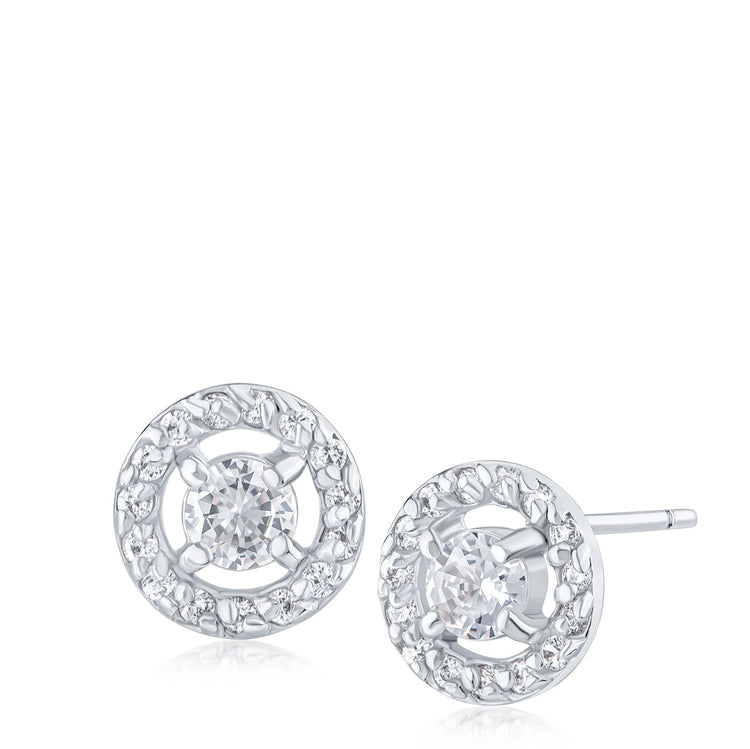 Ice by Jardin Sterling Silver Round Halo Stud Earring