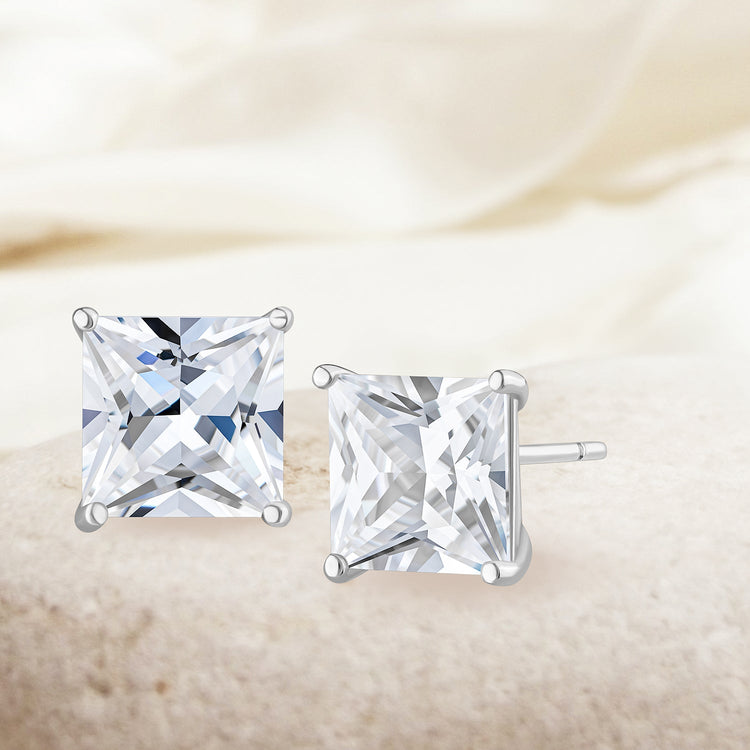 Ice By Jardin Sterling Silver Princess Cut Stud Earring