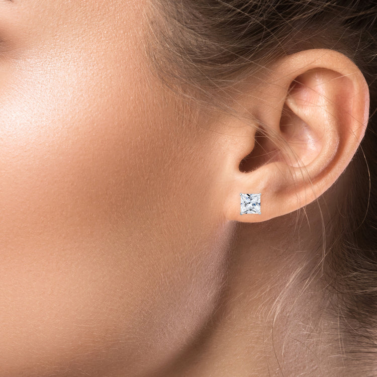 Ice By Jardin Sterling Silver Princess Cut Stud Earring