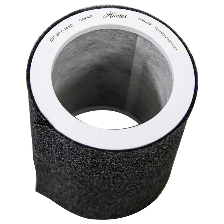 Black air filter with white rim on a white background