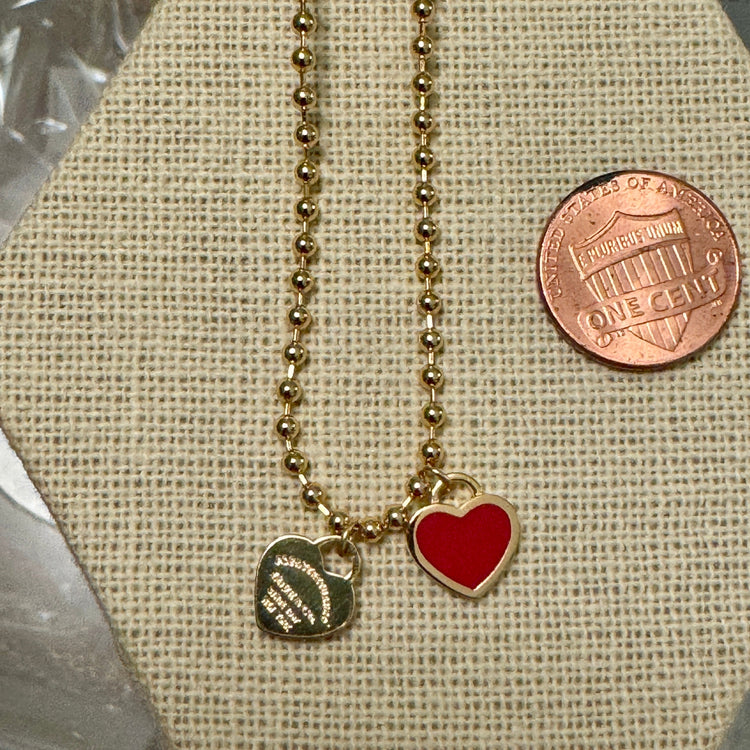 DOUBLE HEARTS ON BALL CHAIN - GOLD