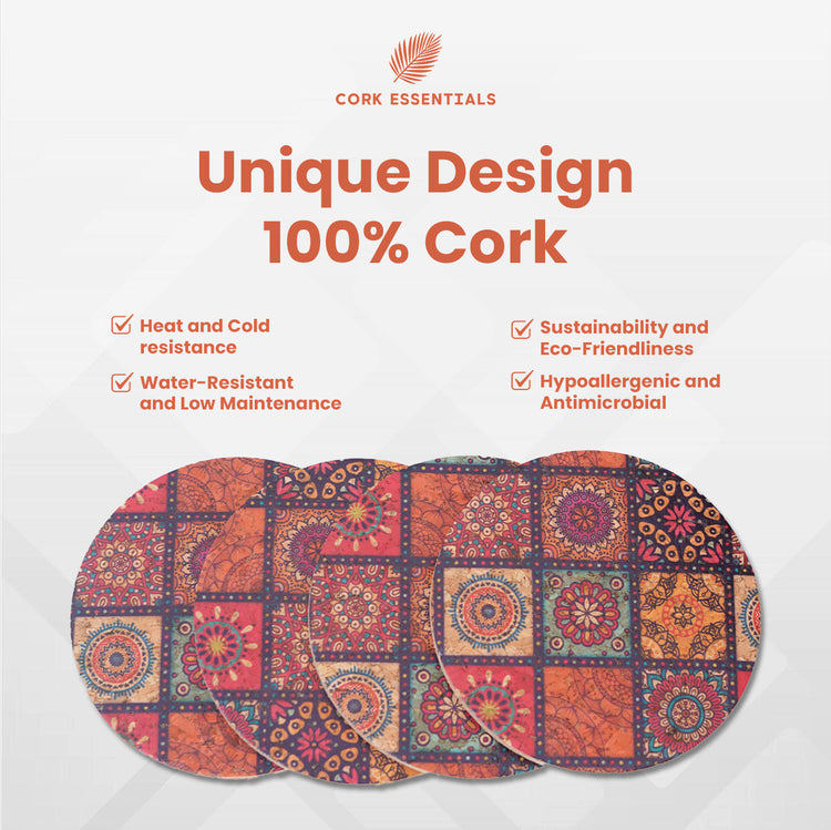 Cork eye mask with colorful pattern on a white background, featuring Cork Essentials branding.