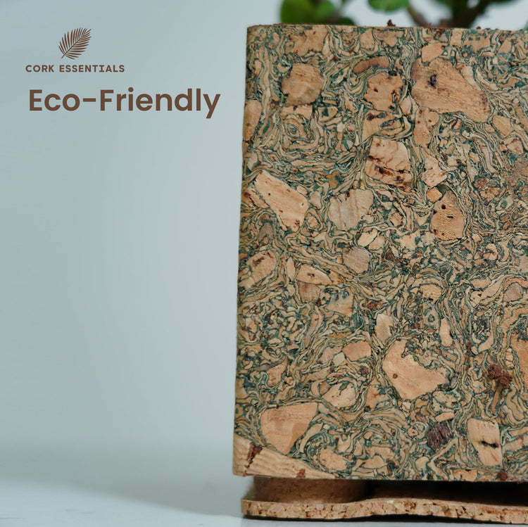 Cork material with 'Cork Essentials' branding and 'Eco-Friendly' label on a light background
