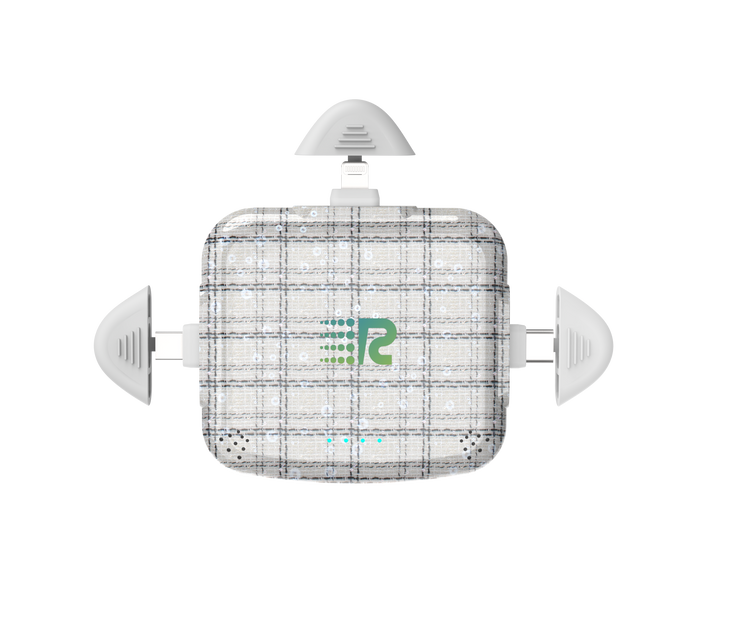 White electronic device with a grid pattern on a white background