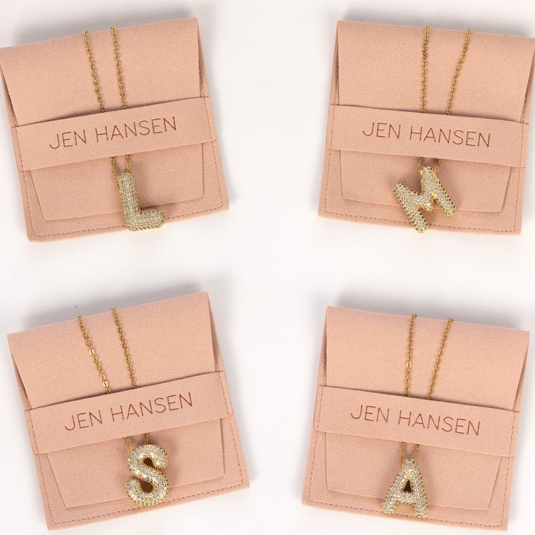 Large CZ Bubble Initial Necklace, Gold