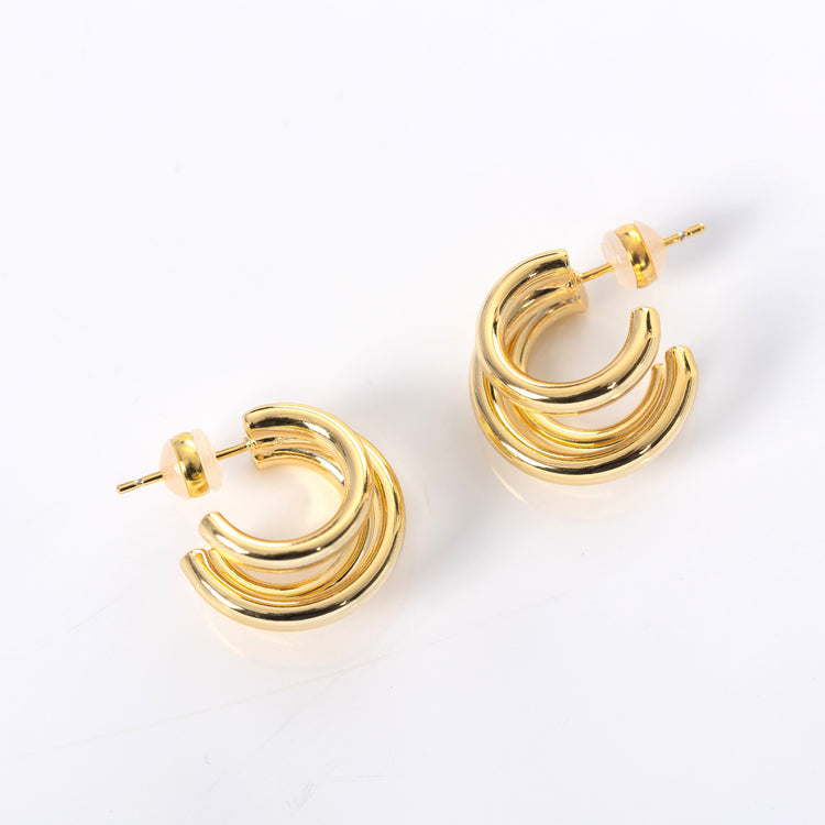 Triple Hollow Hoop Earring, Gold