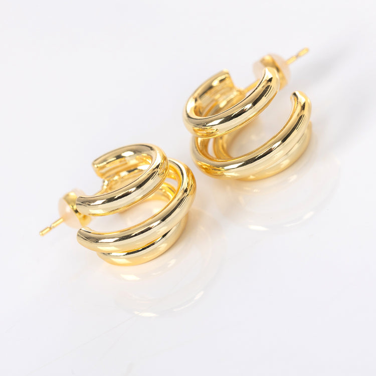Triple Hollow Hoop Earring, Gold