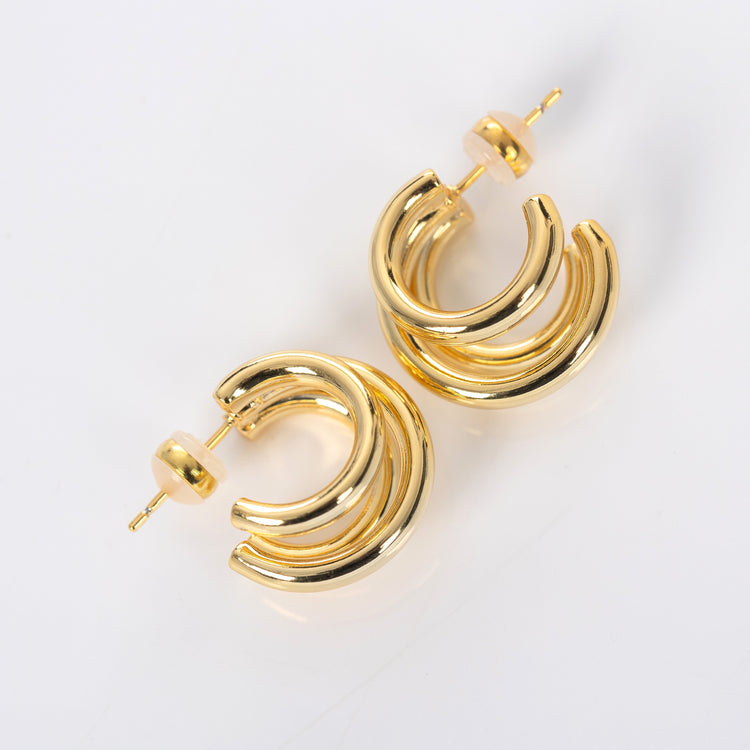 Triple Hollow Hoop Earring, Gold