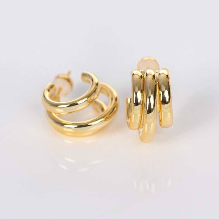 Triple Hollow Hoop Earring, Gold