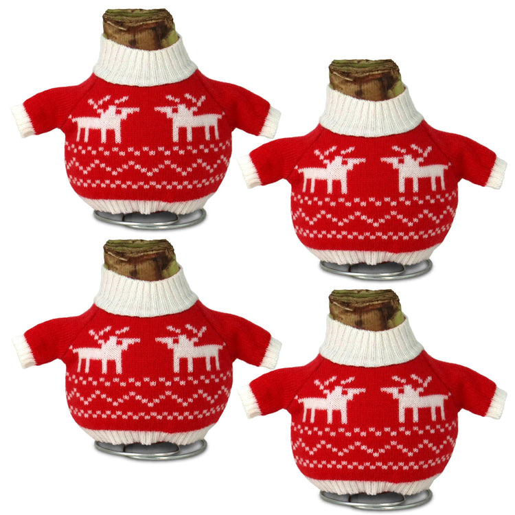 4-Piece Waxed Amaryllis w/Reindeer Sweater